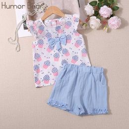 Clothing Sets Bear Girls Summer Korean Shorts Cartoon Ice Bow Tank Top Cute Set Vestidos Casual Outfit 2-6Y H240530