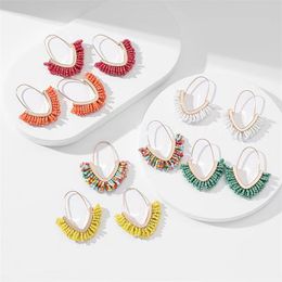 20pcs/lot European and American hand-knitted rice bead Christmas earrings women's Amazon hit hand-made large V-shaped tassel earrings wholesale