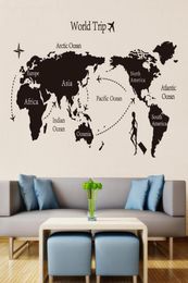 Black World Trip map Wall Stickers for Kids room Home Decor office Art Decals 3D Wallpaper Living room bedroom decoration6253768