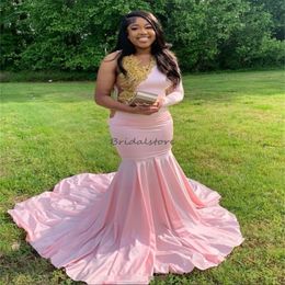 One Shoulder Pink Prom Dresses With Gold Crystal Charming Mermaid Black Girls Evening Dress African Engagement Formal Occasion Birthday Dress 2024 Robe De Mariage