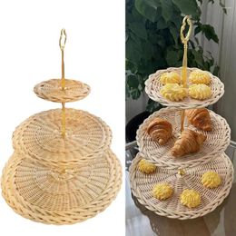 Plates 3 Layer Cake Stand Candy Tray Wicker Table Snack Fruit Dessert Removable Party Wedding Display