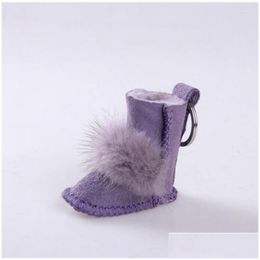 Keychains Lanyards 20 Pcs Wholesale Price Cute Real Shearling Lamb Goat Fur Keychain Doll Bag Charm With Key Ring Boot Pendant Accesso Dh5Co