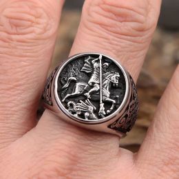 Rings Punk Vintage Knight Riding Ring For Men Boys Gothic 14K White Gold Viking Celtic knot Rings Fashion Jewelry Gift