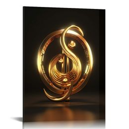Vintage Music Symbolic Art Print Music Wall Decor - Black Golden Music Notes Music Elements Musical Instrument Canvas Posters Music Room Decor