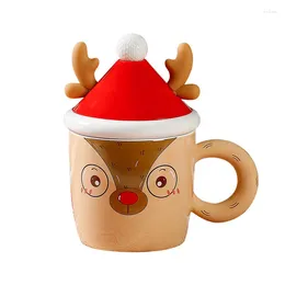 Mugs 380ML Cute Christmas Elk Mug With Lid And Spoon Funny Ceramics Coffee Holiday Gift For Women Boy Kids