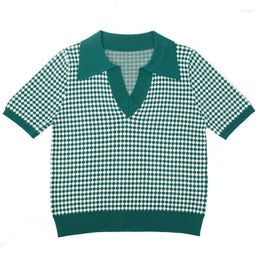 Women's Polos Knitted Loose Polka Dot Polo Shirt Women Black Green Clothes Ladies Knit Shirts Tops