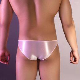 Underpants Men Oil Shiny Briefs See Through Thongs Male Stretch Hip Lift Underwear Thin Sheer Low Waist Panties Sissy Erotc Lingerie Hombre