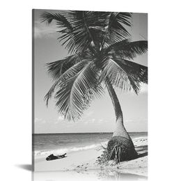 Canvas Print Wall Art Vintage Film Grain Beach Palm Tree Floral Plants Photography Modern Art Rustic Dramatic Dark Black and White for Living Room, Bedroom, Office