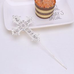 Fruit Baptism Cake Topper European and American Diamond Cross Metal Picks Wedding Cupcake Decor Toppers Baby