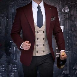 Men's Suits Italian Burgundy Men Pants Groom Wedding Tuxedo Terno Masculino Slim Fit Costume Homme 2Piece Groomsmen Blazers Prom Party