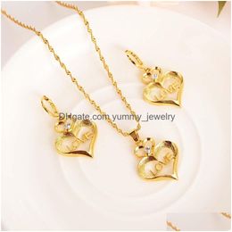 Earrings & Necklace Flash Love Heart Pendant Necklaces Character Rhinestone Crystal Jewelry Sets 18 K Fine Solid G/F Gold Cz Drop Del Dhpou