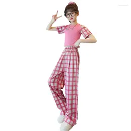 Clothing Sets Girls Summer 2024 Children Clothes Off Shoulder Crop Top Pants Two-Piece Plaid Teenage Girl Tracksuits For 4-14 Years