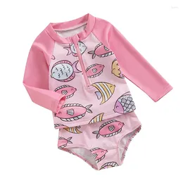 Clothing Sets Girls Rash Guard Set 2 Piece Swimsuit Quick Dry Fish Shell Print Zipper Long Sleeve Tops Bottoms Bathing Suit