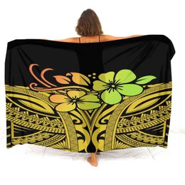 Womens Beach Sarong Hawaiian Vacation Scarf Womens Wrap Custom Polynesian Pattern Swimsuit Sarong Large Size Anti-Slip 240530