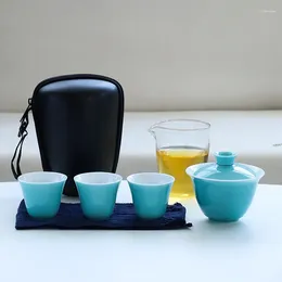Teaware Sets Travel Bag Chinese Tea Set Ceramic Gaiwan Teapot Teacups Fair Mug Green Yellow Drinkware 4 Cups Gift For Friend