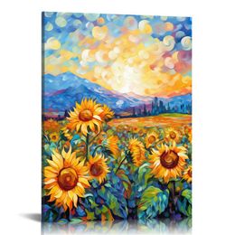 Canvas Print Wall Art Sunflowers Nature Wilderness Illustrations Decorative Scenic Multicolor Landscape Rustic Relax/Calm/Cozy for Bedroom
