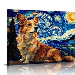 Corgi Dog Art Inspired - Contemporary Abstract Modern Dog Wall Decor - Dog Painting Poster Canvas Print