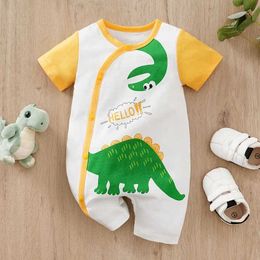 Rompers Newborn Baby Clothes Green dinosaur print Jumpsuit Summer cotton Short Sleeve Romper Infant Toddler Pajamas One Piece Outfit Y2405307F0L