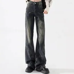 Women's Jeans Women High Waist American Retro Slacks Wide Leg Girls Grunge Streetwear Denim Straight Pants Female Cool Grey Trousers