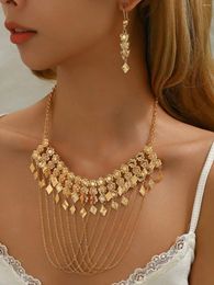 Necklace Earrings Set Ruixi 18k Gold Plated 3pcs Fashionable Vintage Party Work Fringe Coin For Women