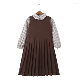 Clothing Sets Autumn Korean Girls Elegant Long Skirts Clothes Set 8 10 12 Years Retro Plaid Shirt Pleated 2 Pieces Children Outfit