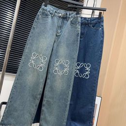 Designer Luxury Loes Classic Butterfly 2024 New American Embroidered Jeans for Men and Women Loose Straight Leg Wide Legged Pants Show Height