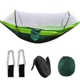 Hammocks Automatic and quick opening of mosquito net hammock outdoor camping pole swing anti roll nylon rocking chair 260x140cm H240530 P957