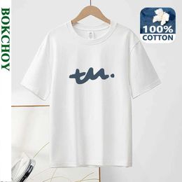 Men's T-Shirts 2024 Summer New Pure Cotton Casual Printing Mens T-shirt Short sleeved Soft Thin Mens Top BOK0128 J240530