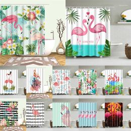 Shower Curtains Flamingo Tropical Plant Leaves Flower Funny Animals Bird Pattern Print European Style Bathroom Hanging Decor Set