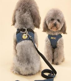 Soft Air Mesh Denim Pet Harness Dog Clothes Pet Puppy Cat Vest Harness Leash Dog Comfort Chest Strap Vest for Walking216S9376204