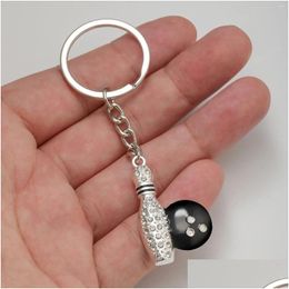 Keychains & Lanyards Fashion Bowling Ball Pendant Keychain For Women Men Stainless Steel Sports Car Key Ring Purse Bag Ornament Jewel Dhfgy