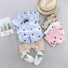 Clothing Sets Summer Infant And Toddler Set Korean Edition Baby Cartoon Crown Thin Trendy Shirt Short Sleeve