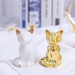 Cute White Fox Figurines Ceramic Cute Gold Elephant Elk Animal Ornaments Modern Statue Jewelry Rack Miniature Home Decoration
