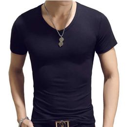 Men's T-Shirts Black white plain mens T-shirts summer tops casual short sleeved T-shirts 3xl 4xl V-neck T-shirts basic underwear ultra-thin wholesaleL2405