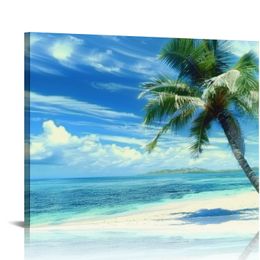 S72750 Canvas Wall Art Ocean Waves Coconut Trees on Sands Beach Seascape Scenery Painting Nature Picture for Bedroom Home Office Wall Decor