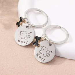 1Pc Cute Dog Bone Alloy Keychain Customise Pet Name And Yours Number On The Round Steel Plate Key Ring For Friends Good Gift