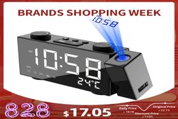 Digital Alarm Clock Projection FM Radio Alarm Clock 4 Brightness Adjustment USB Dual Alarm Clock with Snooze Function LJ2008273145733