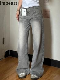 Women's Jeans American Plus Size Vintage Wash Old High Street Straight Tube Loose Slimming Wide Leg Drop Pants Pantalones