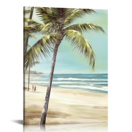 Tropical Coconut Tree Wall Art: Abstract Palm Tree Canvas Seaside Picture Artwork Painting for Living Room
