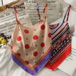 Women's Tanks Pearl Diary Women Summer Spaghetti Strap Tops Print Satin Backless Back Bow Tie Sexy Top Sleeveless Beach Casual Cute