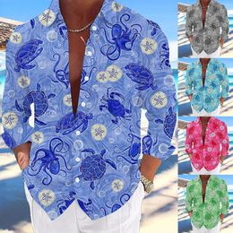 Men's Casual Shirts Ocean Long Sleeve Button Down Beach Flower Shirt And Suits Mens Trunks Men Bodysuit Short