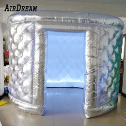 wholesale Silver White Diamond Pattern Oval Inflatable Photo Booth PhotoBooth Tent Enclosure with Inner air blower and LED light 001