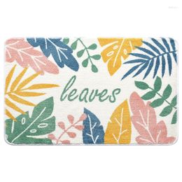 Carpets Tropical Plants Leaves Flocked Door Mat Bathroom Absorbent Non-Slip Floor Rug Household Bedroom Carpet