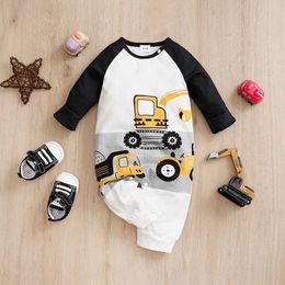 Rompers Fashion Newborn Baby Boy Spring and autumn Clothes Long sleeves and Round Collar Cartoon Car Print Romper Jumpsuit 0-24 months Y2405306M5U