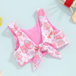 Summer Fashion Toddler Kids Baby Girls Swimwear Cartoon Floral Print Sleeveless Tanks Tops+High Waist Shorts Swimsuits Beachwear