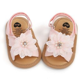 2022 New Infant Toddler Baby Girl Summer Flats Sandal Flower Soft Rubber Sole Anti-Slip Crib Shoes First Walker