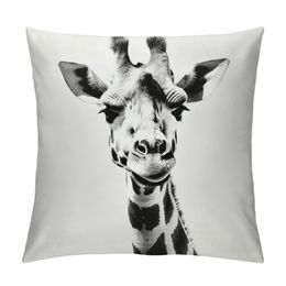 Super Soft Cute Pillow Cover Decorative Funny African Animals Giraffe Realistic Black Design Throw Pillow Case Square Sofa Couch Bed Decoration Cushion Case Cover,