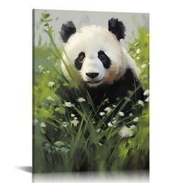 Panda Canvas Wall Art Animal Pictures Wall Decor Cute Panda Painting Print Kids Room Bedroom Bathroom Decor Frame