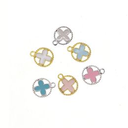 Charms 20Pcs Cute Small Mix Color Sier /Gold Plated Diy Craft For Kids Enamel Round Four Leaves Clover Shape Pendant Charm Bracelet /N Ottnl