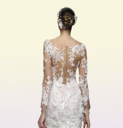 Vestido branco vestido de renda cheia vestidos de noiva curta com ilusão de manga longa de volta de luxo 3d floral praia de praia gowwn8284593
